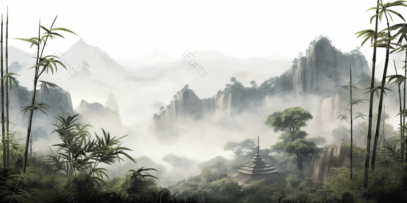 水墨中国画深山里的竹子,插画/手绘图,插画/手绘图库,插画/手绘图下载,插画/手绘